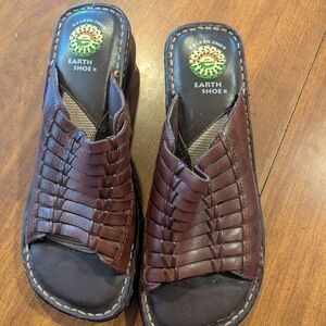 Dark Brown Leather Sandals with Woven Design